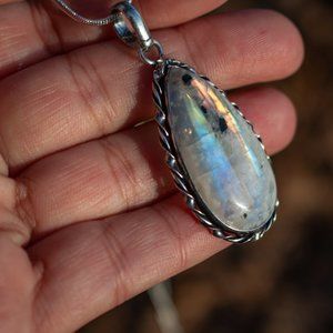 Rare Rainbow Moonstone Necklace